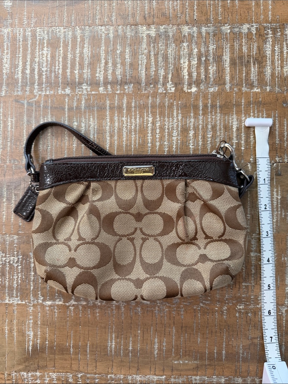 Coach Tan and Dark Brown Signature Wristlet Clutch